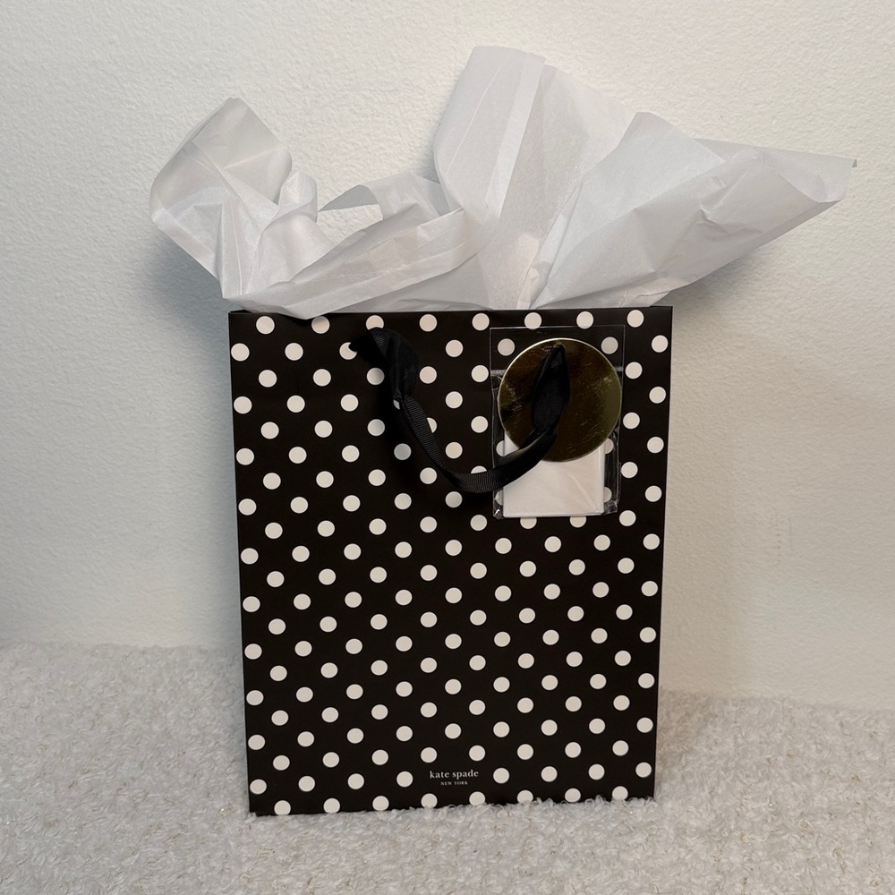 Kate Spade Black and White Polka Dot Gift Bag with tissue paper
